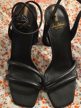 Sam Edelman KIA Black Strappy Square-Toe Block Heel Sandals SZ 8
